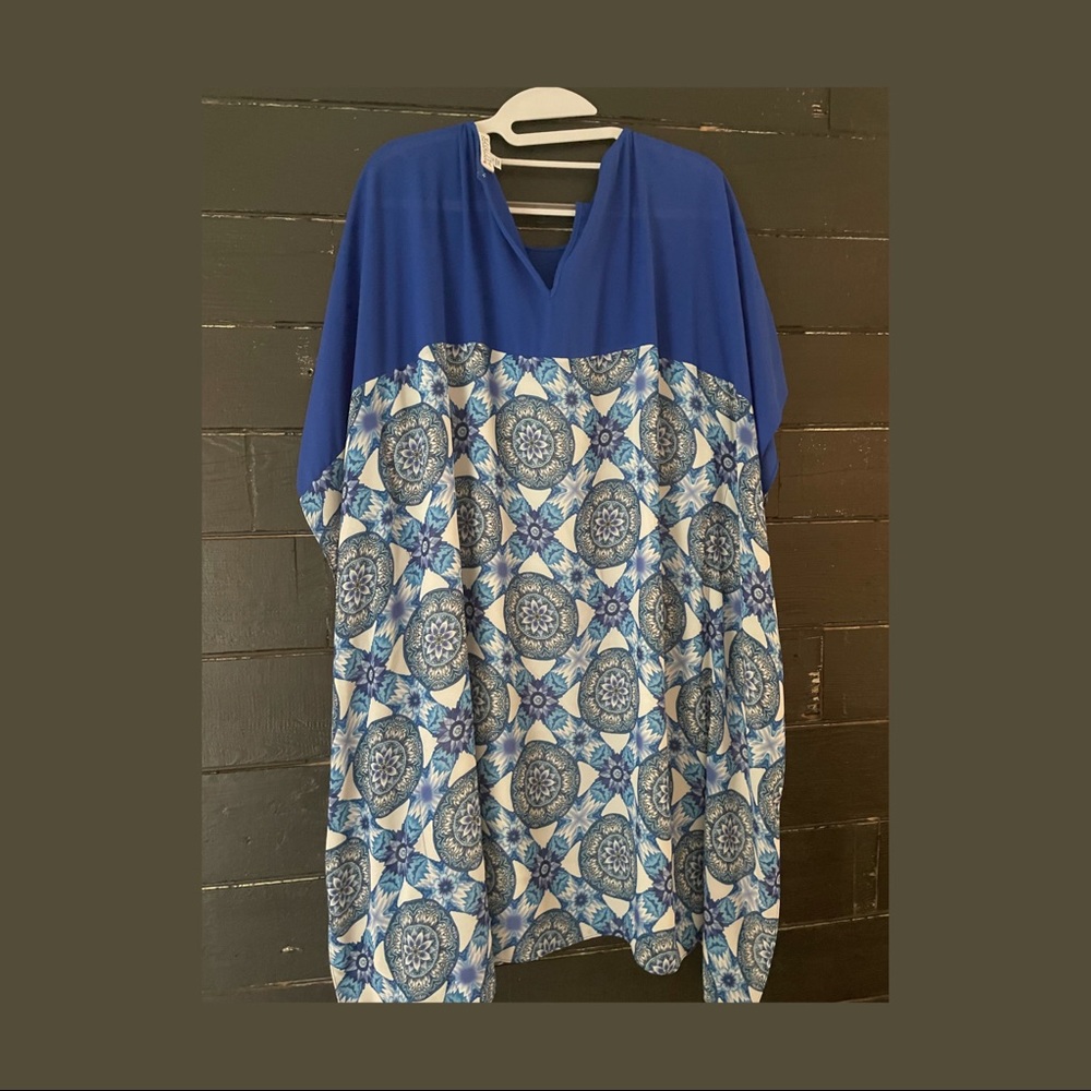 Badgley Mischka medallion Blue mini caftron